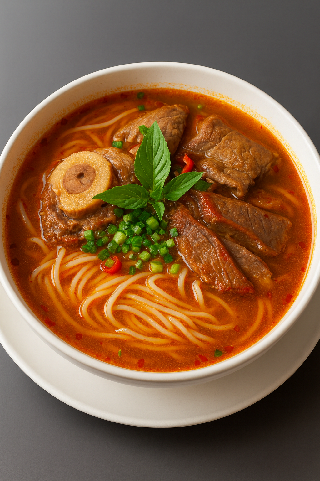 Delicious Bun Bo Hue (Spicy Vietnamese Beef Noodle Soup) at Mekong Restaurant in Calgary, AB